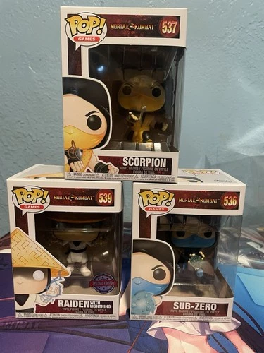 Funko Pop Lot Mortal Kombat 536 SUB ZERO & 537 SCORPION RAIDEN 539