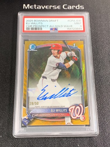 2025 Bowman Draft Chrome Eli Willits Gold Wave 1st Prospect Auto 28/50 PSA 9