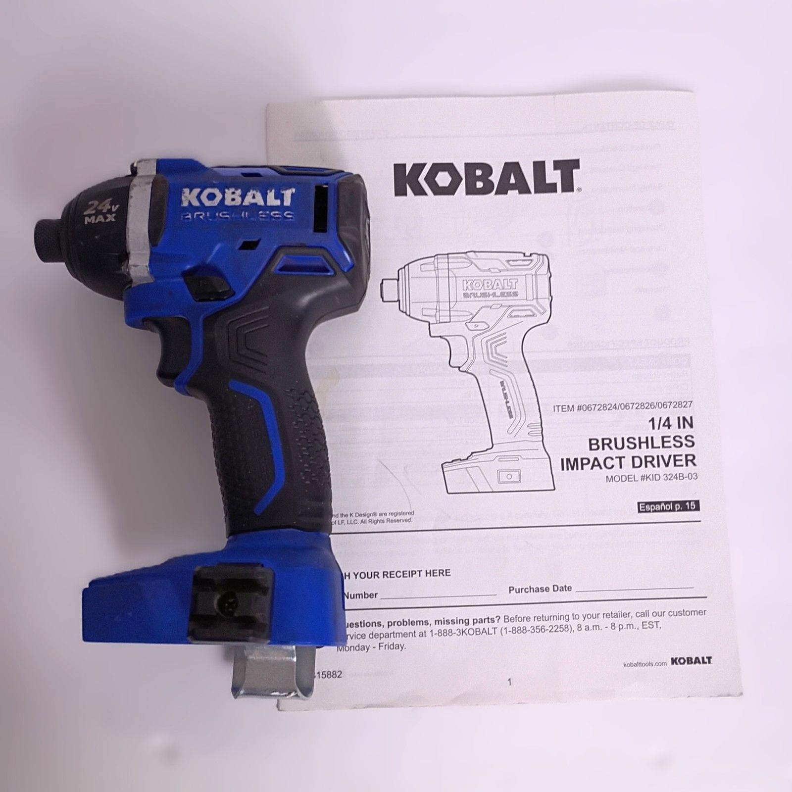 Kobalt 24v 1/4" Brushless Impact Driver model KID 324B-03 To