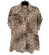 CABI Replay Top 6505 Printed Short Sleeve Blouse Black White Size S