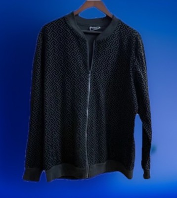 Casa Moda Couture Black Knit Velour Bomber Track Jacket Mens L Large Geometric