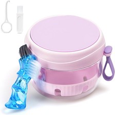 Denture Case, Leak Proof Denture Bath Cup for Travel, Pink Denture