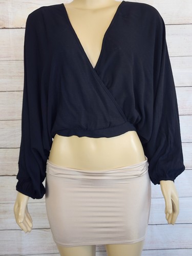 OOTD Fash Women Black Long Sleeve V Neck Top Casual NWT Size L