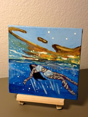 Blue acrylic & ink ''Floating In Silence'' on 4x4 canvas 1/1 Limited Signed