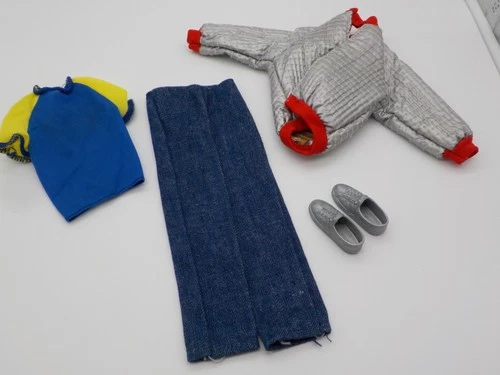 Vintage Ken Fashion Favorites 1979 Silver Puffy Jacket, Blue Top and Denim Jeans