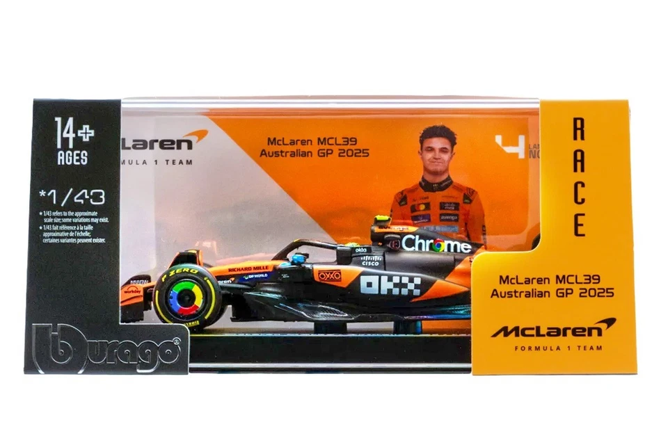 Modellino Mclaren F1 2025 Lando Norris MCL39 1/43 Burago + pilota + vetrina - Immagine 3 di 3