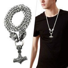Halskette Thor Hammer Anhänger Massiv Edelstahl Wikinger Amulet Herren Männer