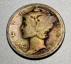 Toned 1919 Mercury Silver Dime Circulated P Mint AG