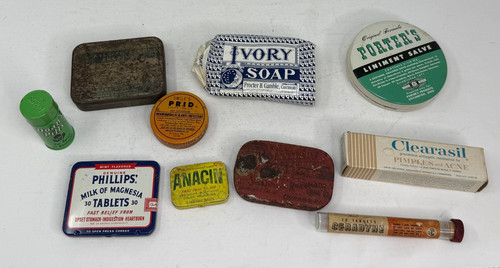 Vintage Retro Ivory Soap Porter's Salve ANACIN Doan's Tin Cosmetics Bathroom Lot