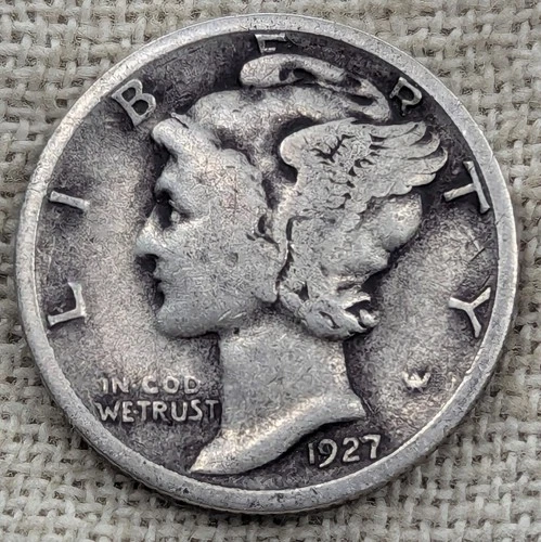 1927 S Mercury Dime VG : Very Good, Low Mintage 4.8M (6K Left) - .9 Fine Silver