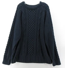 LL Bean Sweater Men XXL Blue Signature Fisherman Cable Knit Pullover Heavy