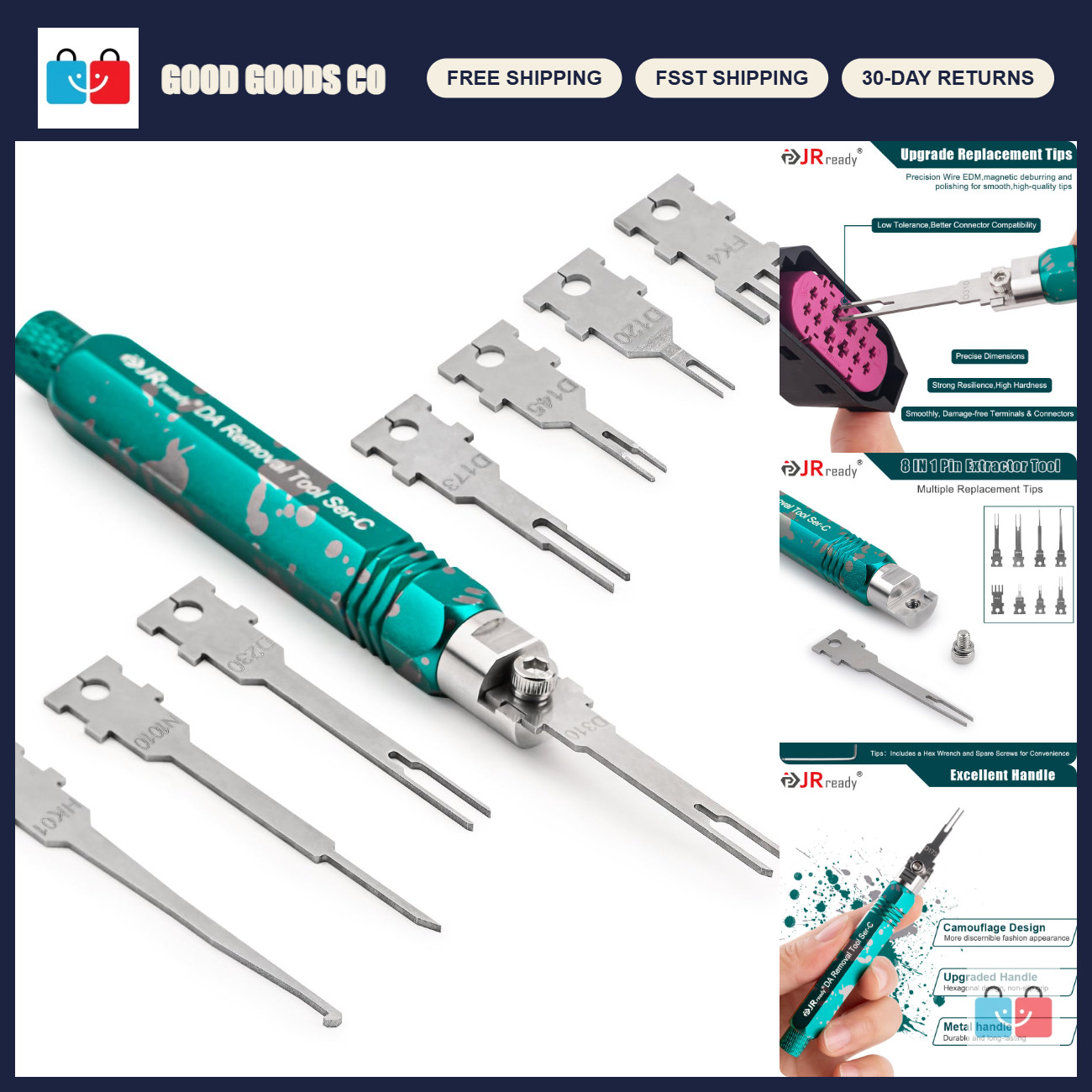 Pin Extractor Tool Kit - 8 Replacement Tips for AMP/Delphi/Molex/Bosch Connector