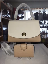 Coach Tilly Top Handle Crossgrain Leather Colorblock Crossbody In Taupe + Wallet