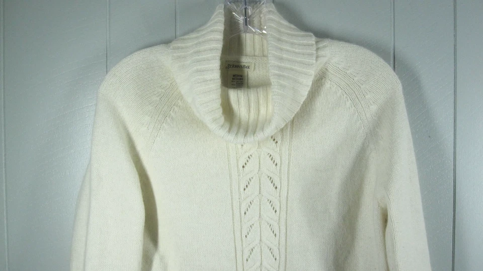 Suéter feminino M marfim gola capuz mistura angorá punhos com nervuras/bainha macia menina neutra - Imagem 3 de 4