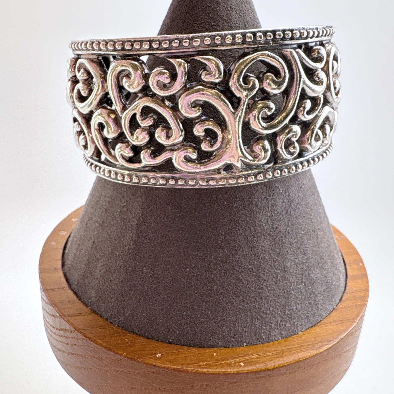 Openwork Scroll Design Beaded Border Cuff Bracele… - image 3