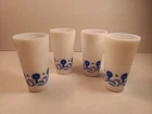 Vintage Set 4 Hazel Atlas Blue Cornflower Daisy Milk Glass 8 Oz. Tumblers