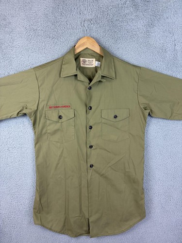 Vintage Boy Scouts Of America Shirt Boys M Green Official Uniform Short Sleeve