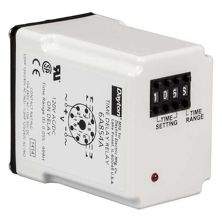 Dayton 6A854 Time Delay Relay,120Vac/Dc,10A,Dpdt,Led