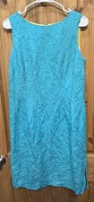 Talbots 10 Turquoise Sleeveless Shift Dress Textured Embroidered Career Church