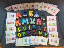 Magnetic Wooden Alphabet Train Letters 2 and 3 Inch with 40 Cards