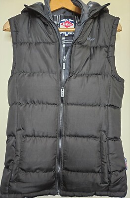 Lee Cooper Gilet With Hood Black Quilted Fleece Lined UK Small Body Warmer  UK