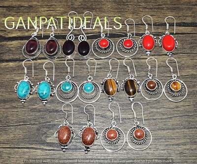 SALE !! 10pcs Sunstone & Mix Gemstone Earring Lots 925 Silver Plated Jewelry