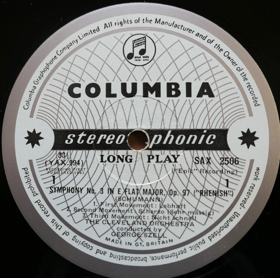 SAX 2506 ED1 Schumann Rhenish Symphony 3 George Szell 1961 Columbia 1st B/S - Image 2 of 4