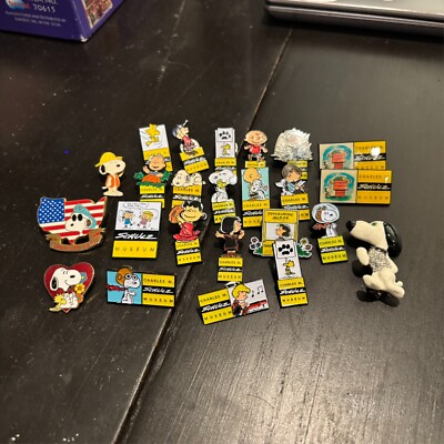 Lot of 24 Peanuts Snoopy Charlz Schulz Museum PIns Brooches Rare