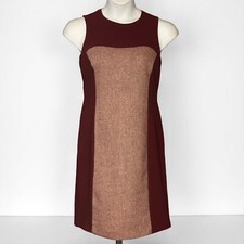 G.I.L.I. Sleeveless Midi Dress Sz 10 Sheath Burgundy Mixed Ponte Tweed Back Zip