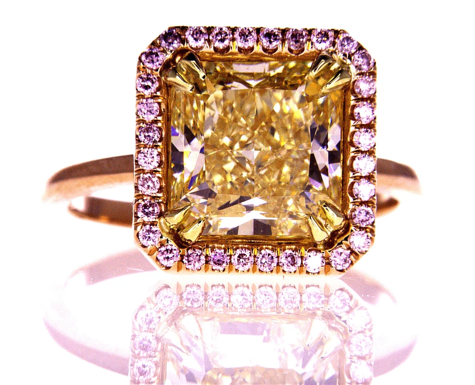 Anillo de compromiso de diamantes naturales de 4,5 quilates certificado por GIA elegante oro rosa amarillo Foto 2 de 4