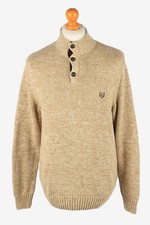 Chaps Button Neck Jumper Pullover Vintage Mens Knit Light Brown L-IL2392