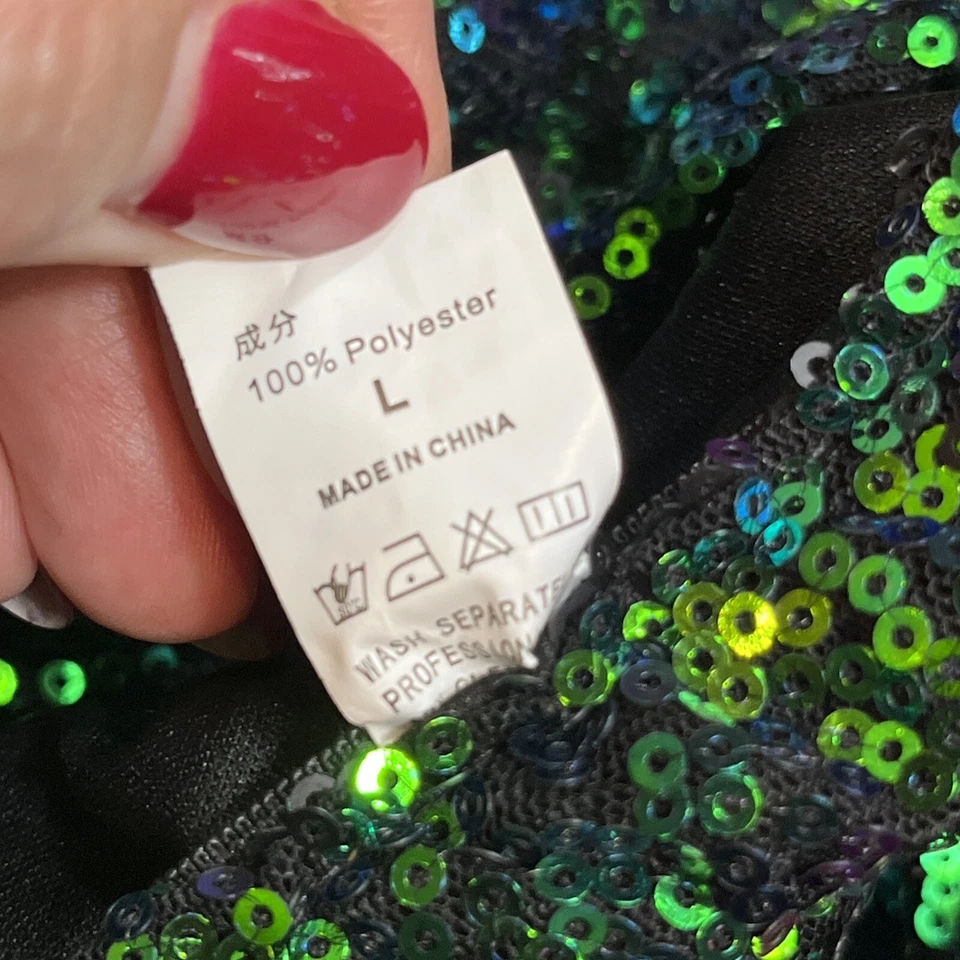 Mermaid SKIRT Tail Green Party  Sequined Zip up Sequins Puffy Tule Ariel Large L - Image 2 of 4