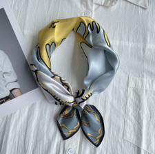 100 Silk Mulberry Wrap Shawl Square Yellow sun print Bandanna Scarf 53X53cm new