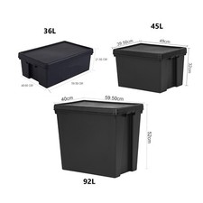 36L/45L/92L Black Heavy Duty Storage Boxes with Lids Recycled Plastic Containers