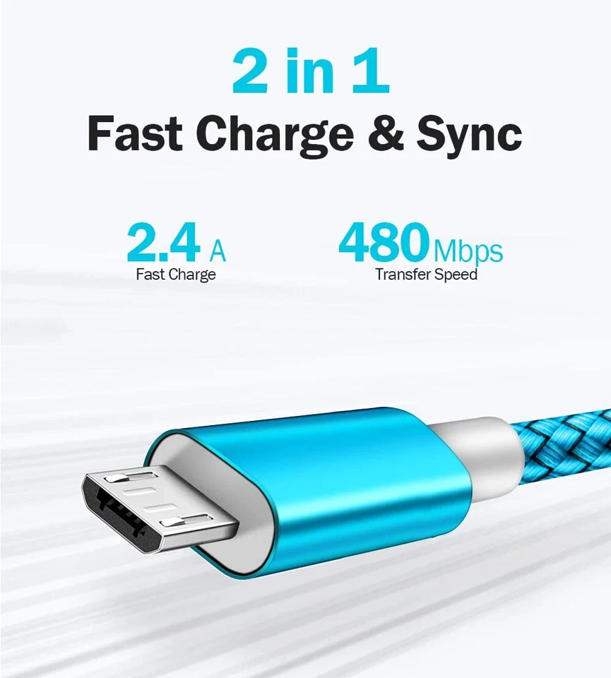 Cable Micro USB Paquete de 2 Cable Cargador Android de 6 pies Carga Rápida Rápida para Samsun... Foto 4 de 4