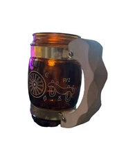 Siesta Ware 70's Wild West Cowboy Wagon Wheel Ambor Glass Wood Handle Beer Mug