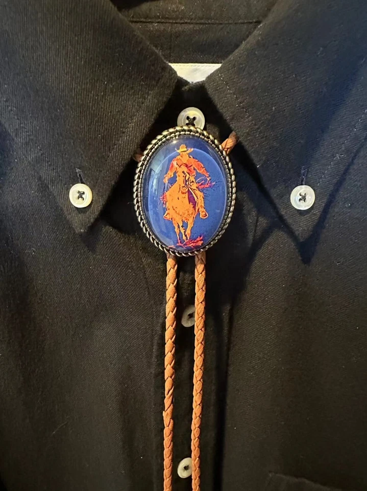 Corbata bolo vaquero a caballo occidental vintage para hombre collar de boda cordón de cuero Foto 3 de 4