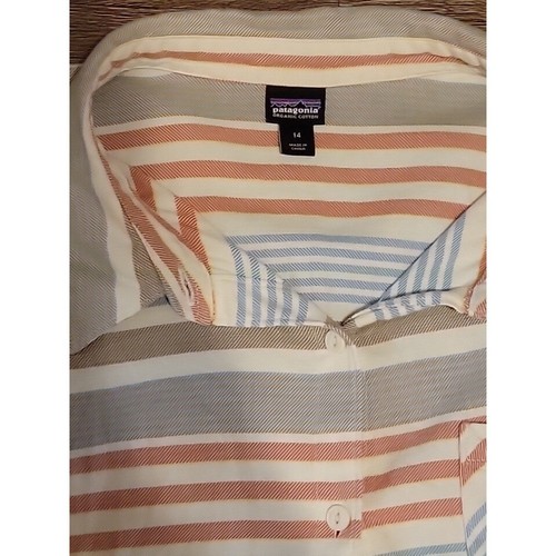 Patagonia Organic Cotton Striped Button Down Shirt Relaxed Fit Size 14 - Picture 2 of 14