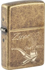 ZIPPO Original Lighter Regular / Antique Brass Laser Engraved ZIPPO Pipe / Case