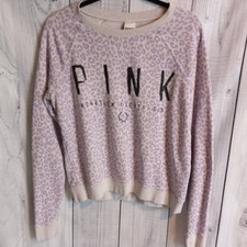 Victoria's Secret PINK Oversized Purple Leopard LOGO Raglan Sweatshirt Small