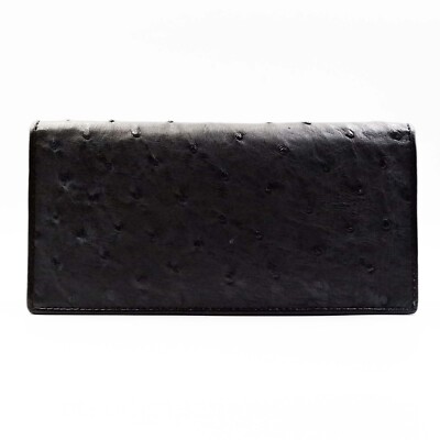 Neue schwarze lange Damen-Clutch aus echtem Straußenlederleder mit Doppelfalt...
