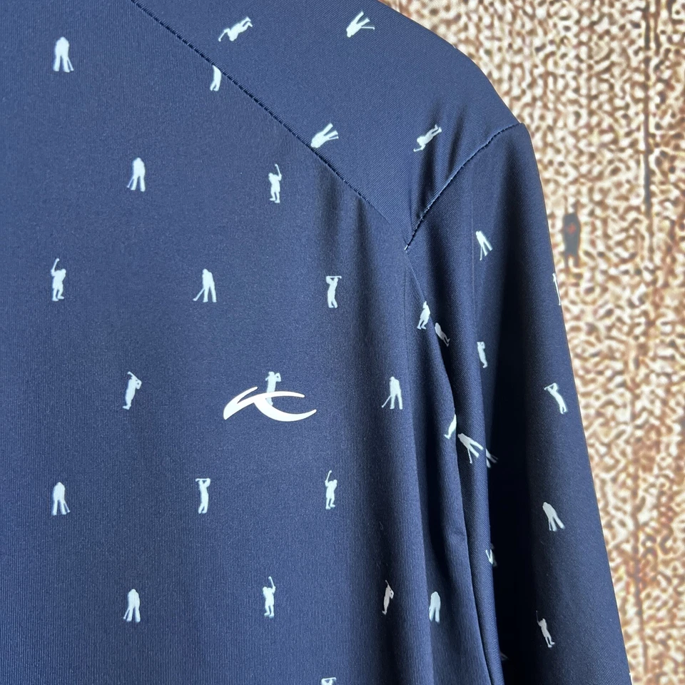 KJUS Mens Golf Polo 56 2XL Blue/White All Over Print Performance Comfort UPF 50+ - Image 4 of 4