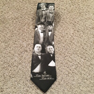 Ralph Marlin Neck Tie The Three Stooges Like Father Like Son Black Polyester