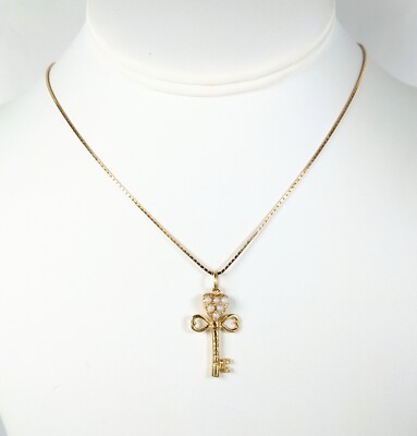 14 KT Gold Rocailles verziert ''I Love You'' Schlüssel Anhänger mit 18'' Box Kette