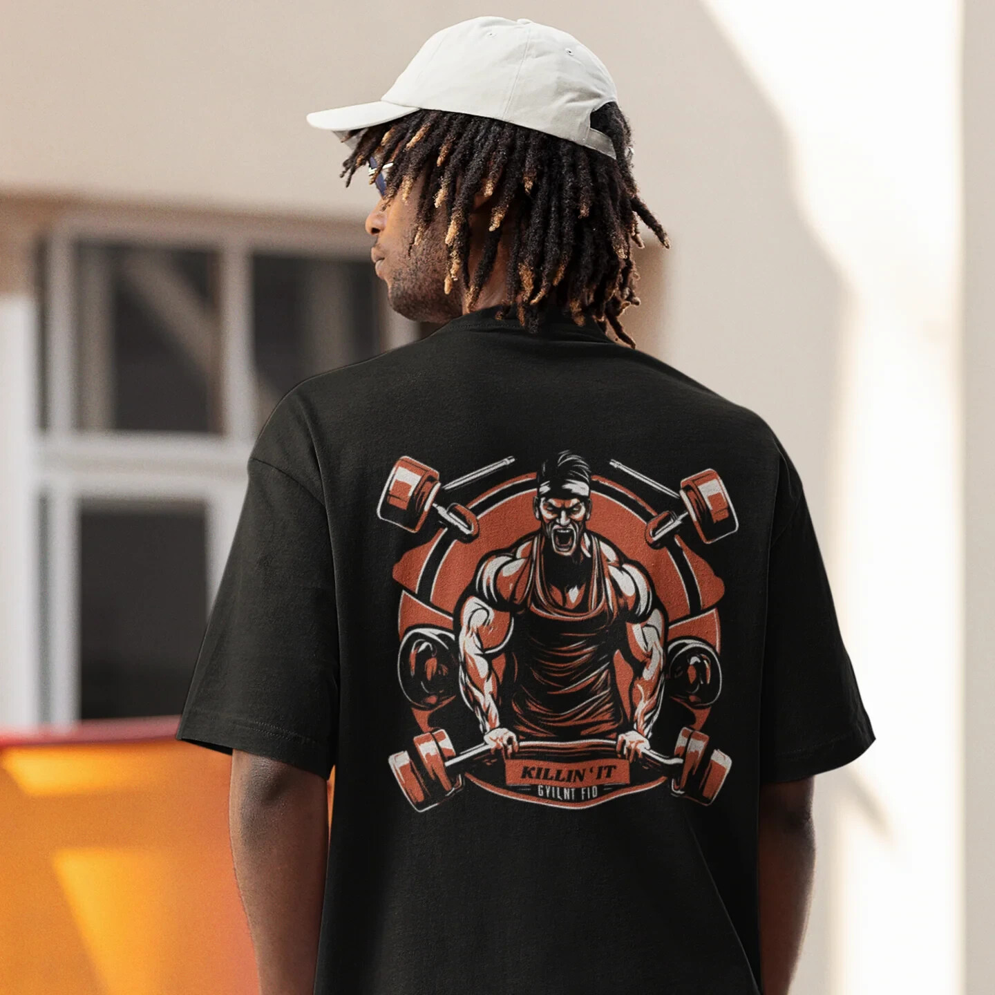 Men gym wear back print round neck oversized t-shirt