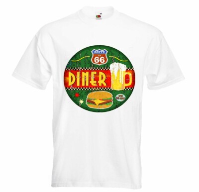 T-Shirt DINER HAMBURGER ROUTE 66 KAFFEE CHEESEBURGER FAST FOOD DIÄT ABNEHMEN USA