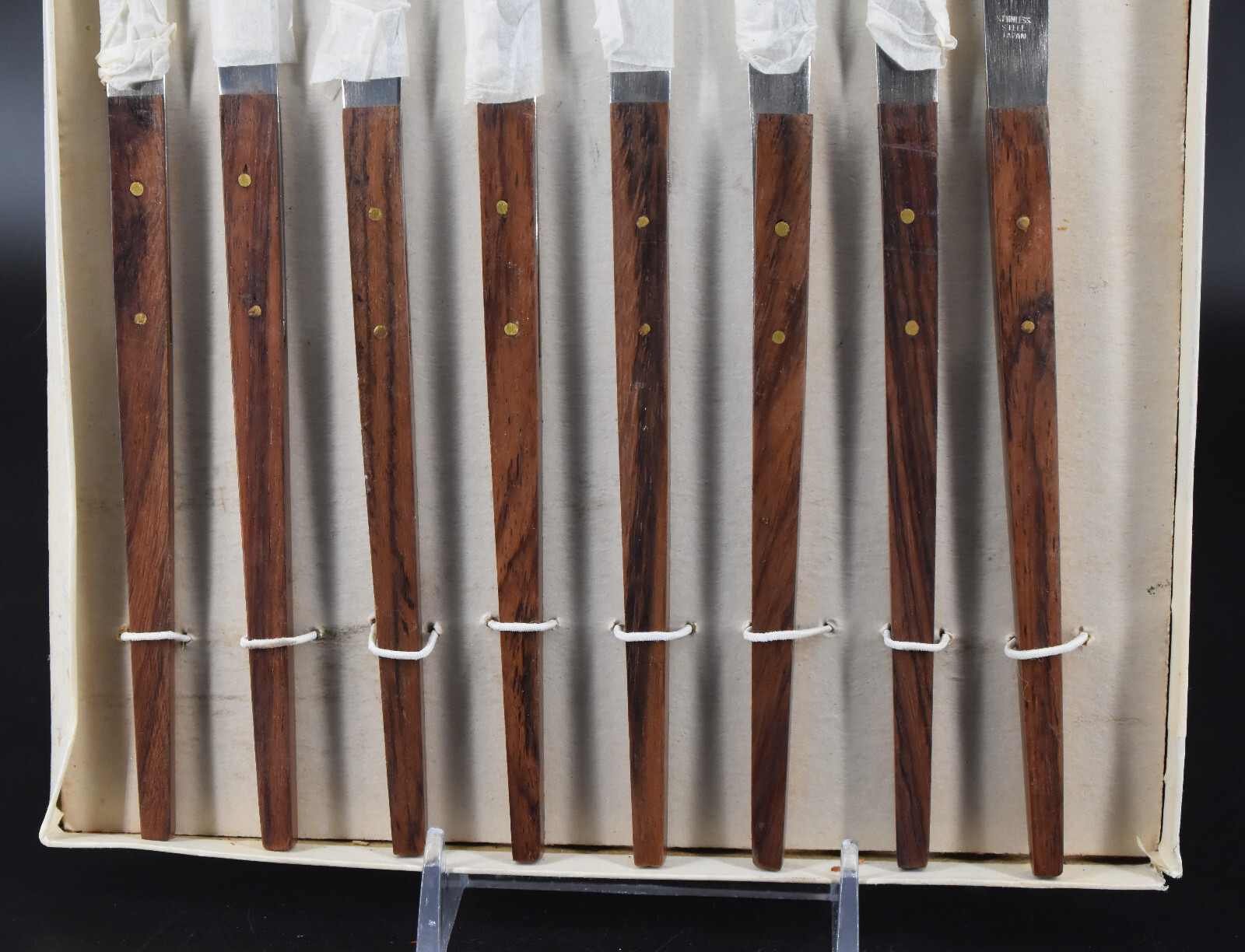 Set 8 NEW Vintage Fondue Forks Wood Handles 2 Prong Stainless Steel 9.75" Japan