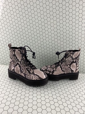 TOPSHOP Snake Print Leather Lace Up/Side Zip Platform Ankle Boots Womens  Size 38