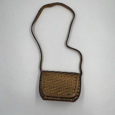 LJS Collection Woven Rustic Leather Weaved Metallic Gold Braided Purse