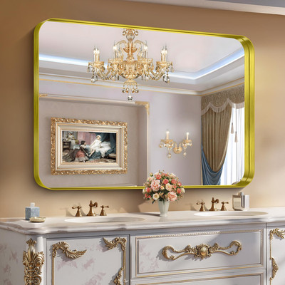Circumi Gold Bathroom Mirror 36X50 Rectangular Mirror Deep Metal Frame Rounded